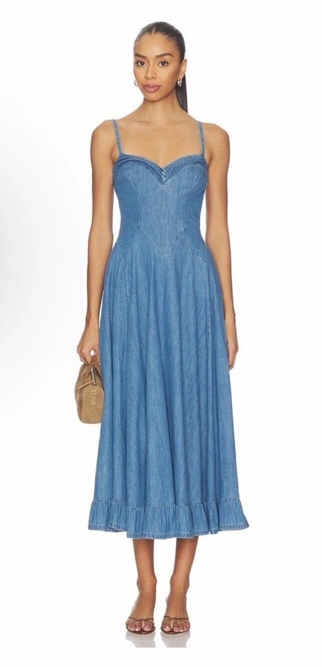 Free People Another Season Midi Dress Boardwalk Blue Size Small $198 NEW